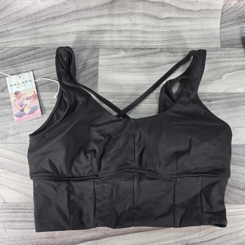 Halara Black Cross Back Longline Sports Bra Size Small NWT Padded Athleisure
